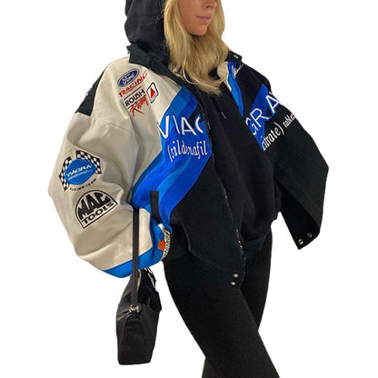Chaqueta de béisbol de manga larga con estampado de letras informal para mujer