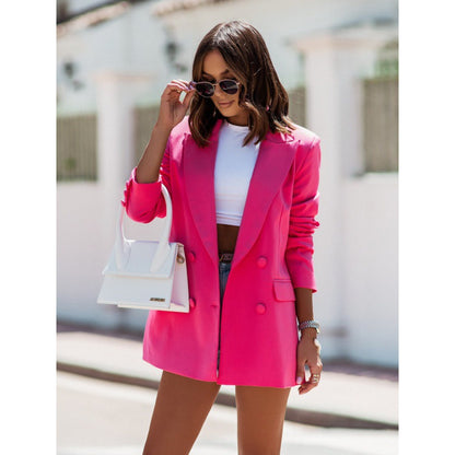 Chaqueta de traje cruzada informal de manga larga para mujer