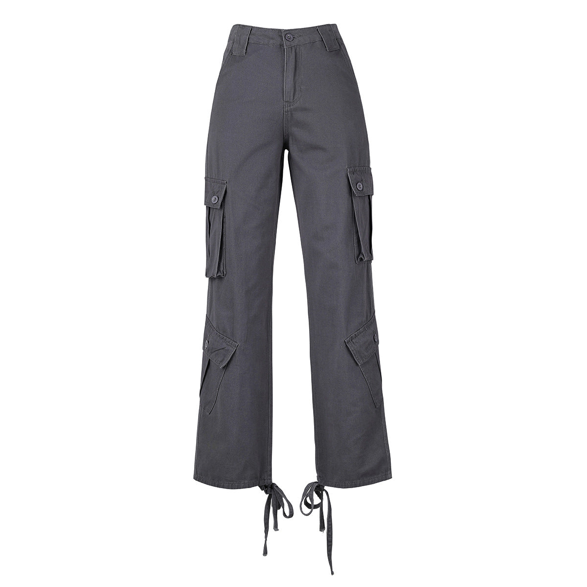 Women Solid Color High Waist Pocket Loose Casual Fashion Pants