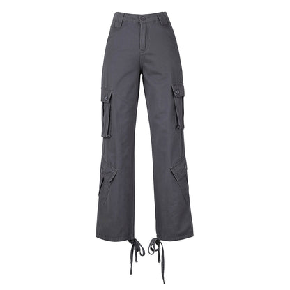 Women Solid Color High Waist Pocket Loose Casual Fashion Pants