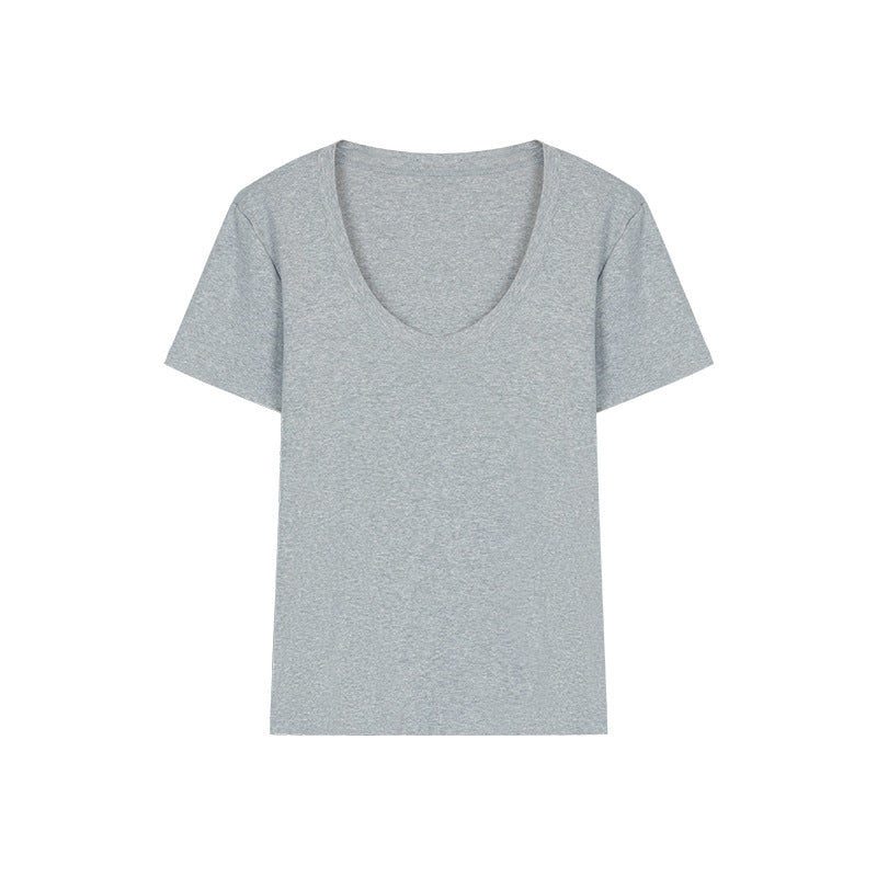 Camiseta informal de verano para mujer, con cuello en U, color liso, de manga corta y sin mangas