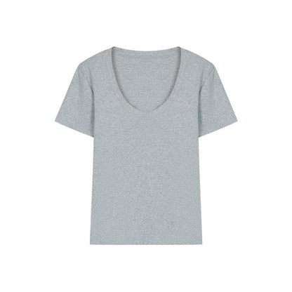 Camiseta informal de verano para mujer, con cuello en U, color liso, de manga corta y sin mangas