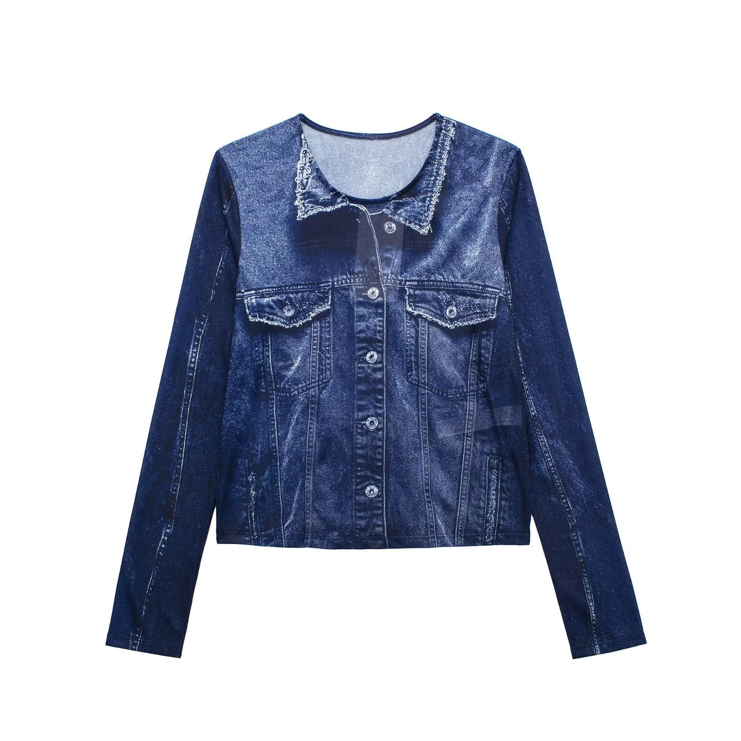 Chaqueta vaquera informal de manga larga con solapa y botonadura sencilla para mujer