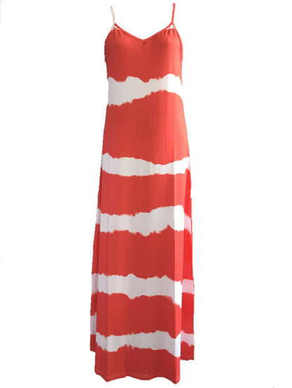 Summer Vacation Women Casual Tie Dye Print Spaghetti Strap Loose Maxi Dress