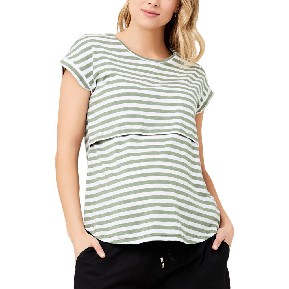Camiseta de lactancia de manga corta con estampado de rayas para embarazadas de verano