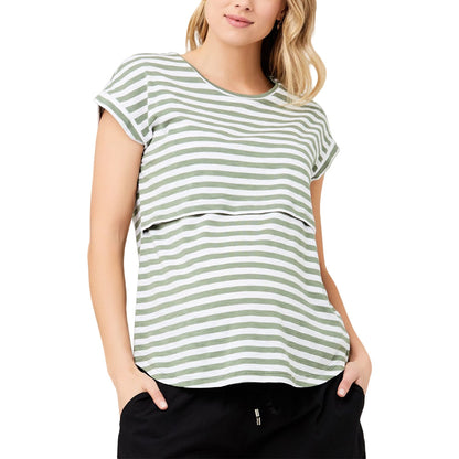 Camiseta de lactancia de manga corta con estampado de rayas para embarazadas de verano