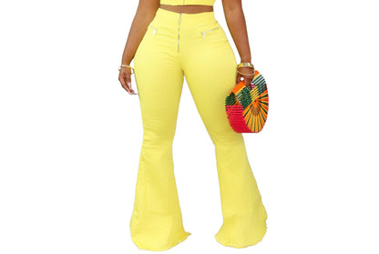 Women Fashion Casual Solid Color Flared Pants
