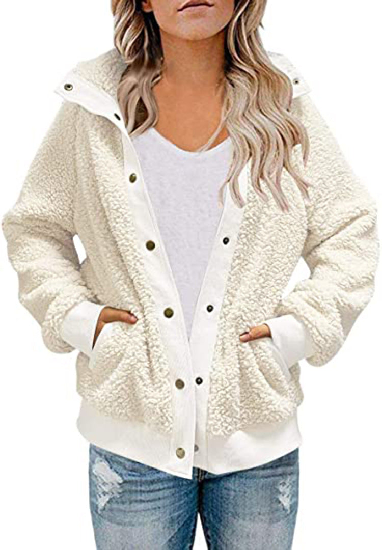 Abrigo de peluche holgado informal de invierno de manga larga y color liso para mujer