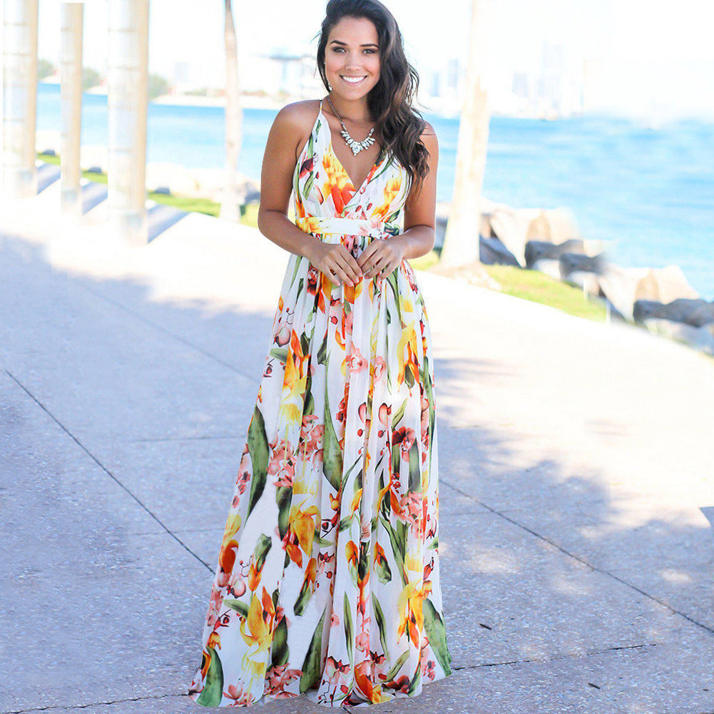 Vestido camisola holgado con cuello en V y estampado floral para mujer, informal, de vacaciones