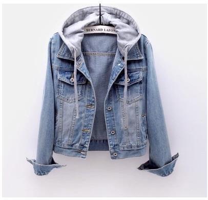 Chaqueta vaquera informal con capucha y parches para mujer