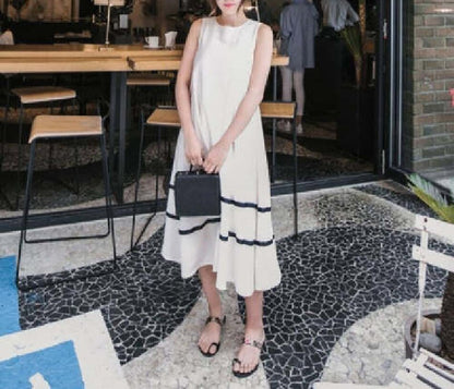 Summer Women Casual Loose Sleeveless Crewneck Maxi Dress