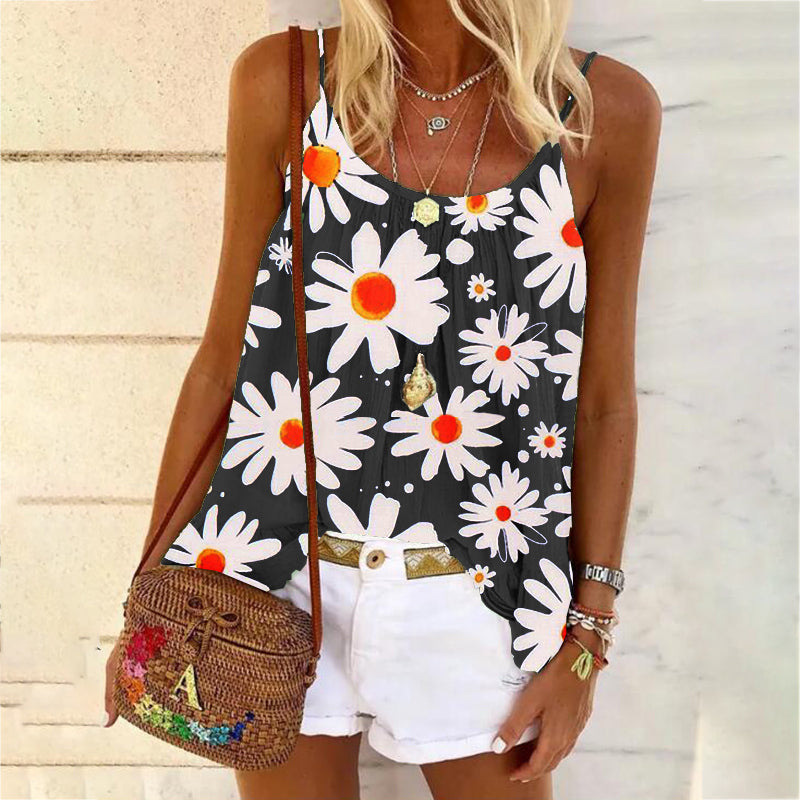 Plus Size Women Casual Floral Print Loose Beach Tank Top