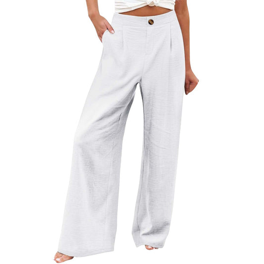 Pantalones anchos con botones y cintura alta con estampado floral a rayas informales para mujer