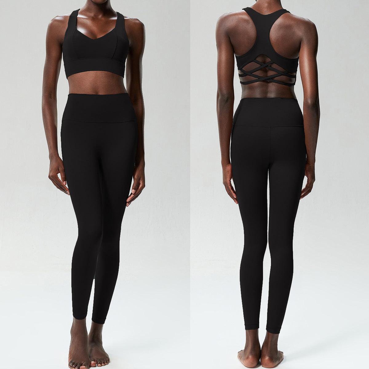 Conjunto de dos piezas deportivo informal de color liso para mujer, de secado rápido, con top y pantalones ajustados