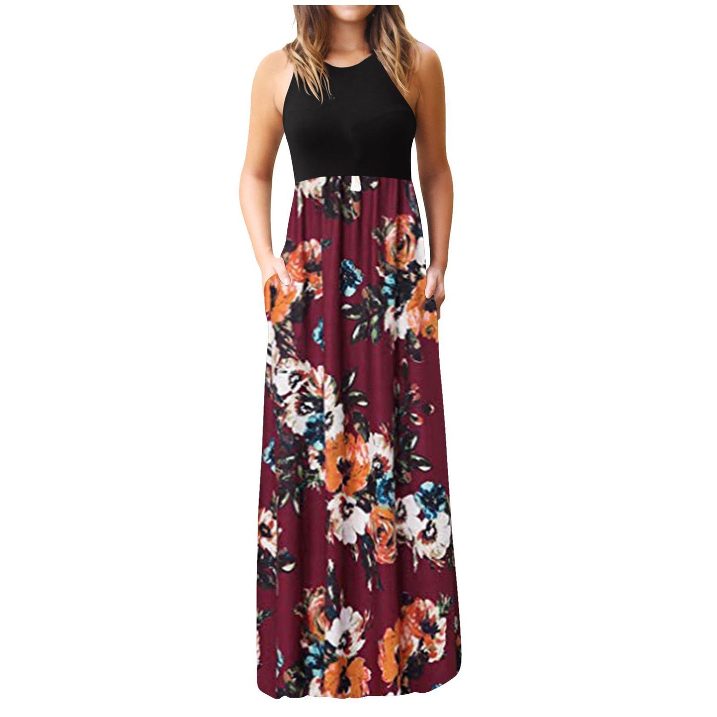 Women Fashion Casual Floral Printing Maxi Dress