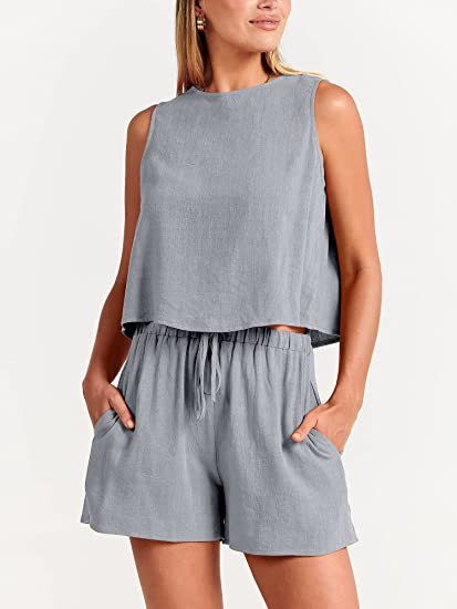 Conjunto de dos piezas formado por camiseta sin mangas y pantalones cortos de cintura alta, para mujer, estilo informal, para vacaciones de verano