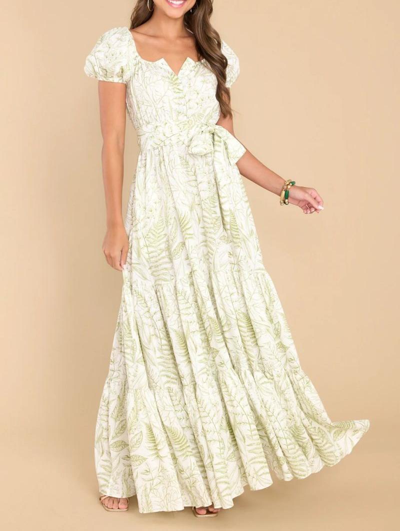 Women Casual Fashion Printed Puff Sleeve Maxi Dress