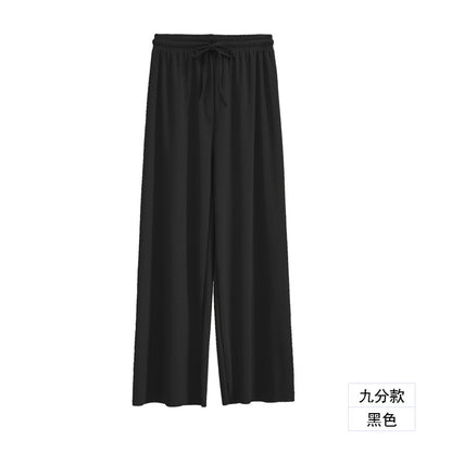 Pantalones casuales de pierna ancha y holgados de color sólido para mujer