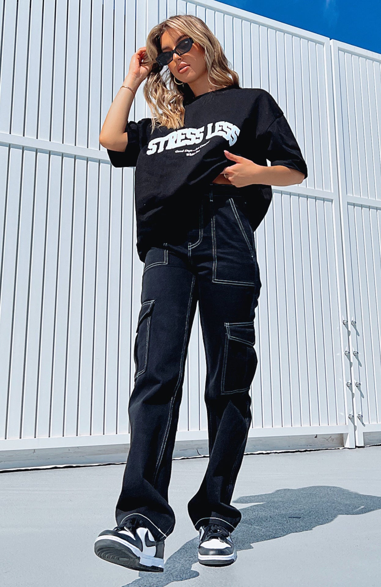 Pantalones holgados casuales de cintura alta con bolsillos y color liso para mujer