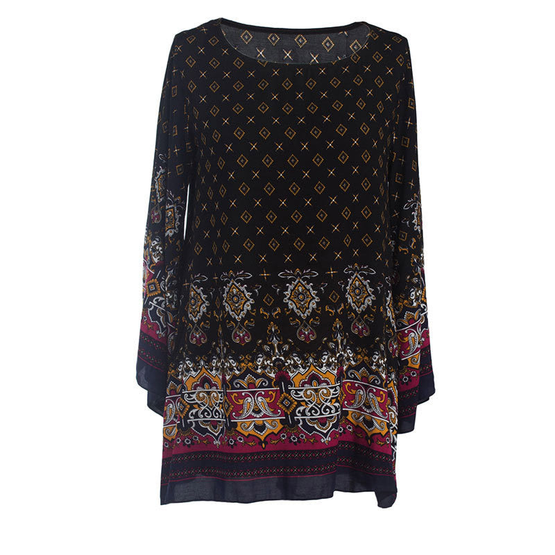 Vestido mini de playa bohemio de verano holgado con estampado geométrico informal de gasa vintage para mujer