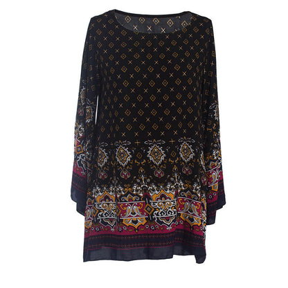 Vestido mini de playa bohemio de verano holgado con estampado geométrico informal de gasa vintage para mujer