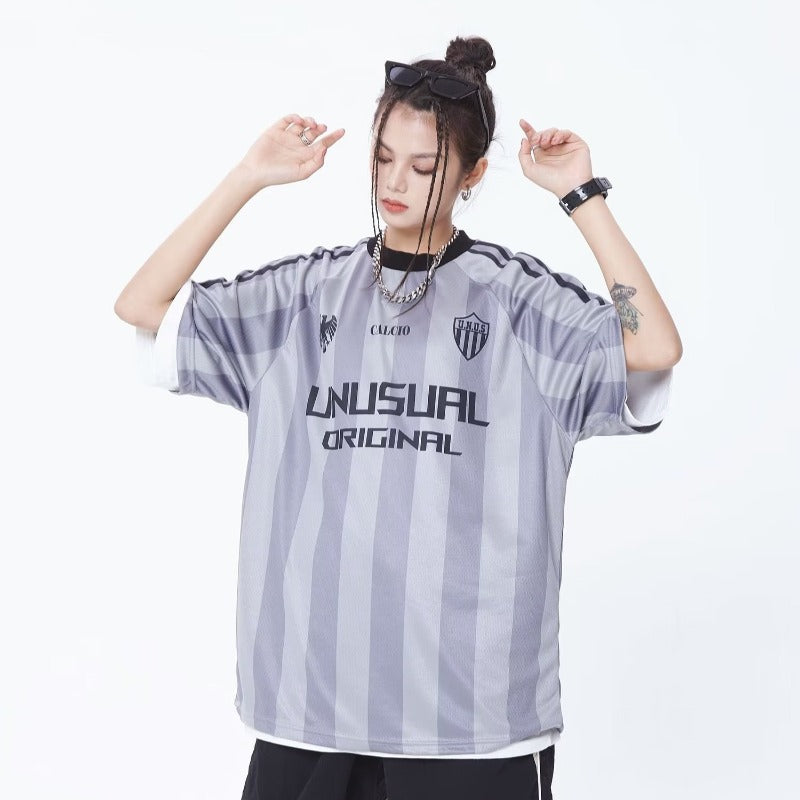 Camiseta deportiva holgada informal de manga corta con rayas rosas de estilo hip hop para mujer