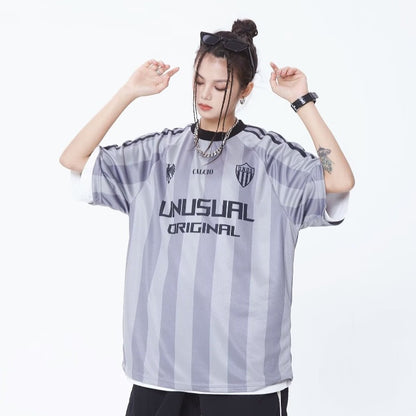 Camiseta deportiva holgada informal de manga corta con rayas rosas de estilo hip hop para mujer