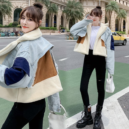 Chaqueta vaquera informal holgada de manga larga y felpa corta para mujer