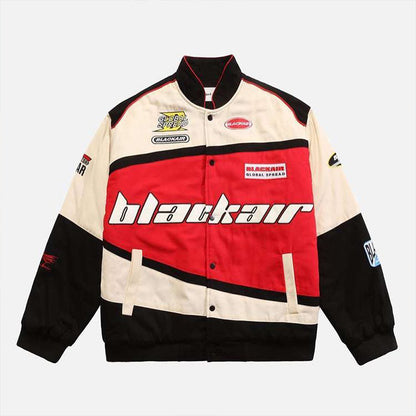 Chaqueta de béisbol de motociclista de manga larga informal con estampado de bloques de color estilo deportivo a la moda para mujer