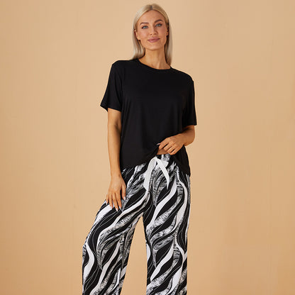 Conjunto de pijama informal de manga corta con top y pantalón para mujer