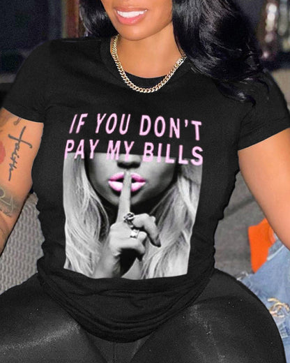 Camiseta informal holgada de talla grande para mujer, cuello redondo, manga corta, estampado gráfico