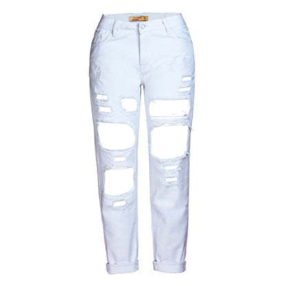 Pantalones vaqueros rectos y rotos de mezclilla para mujer, estilo casual, a la moda