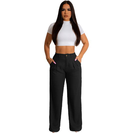 Pantalones casuales holgados, rectos y de color liso para mujer, de oficina y elegantes, a la moda