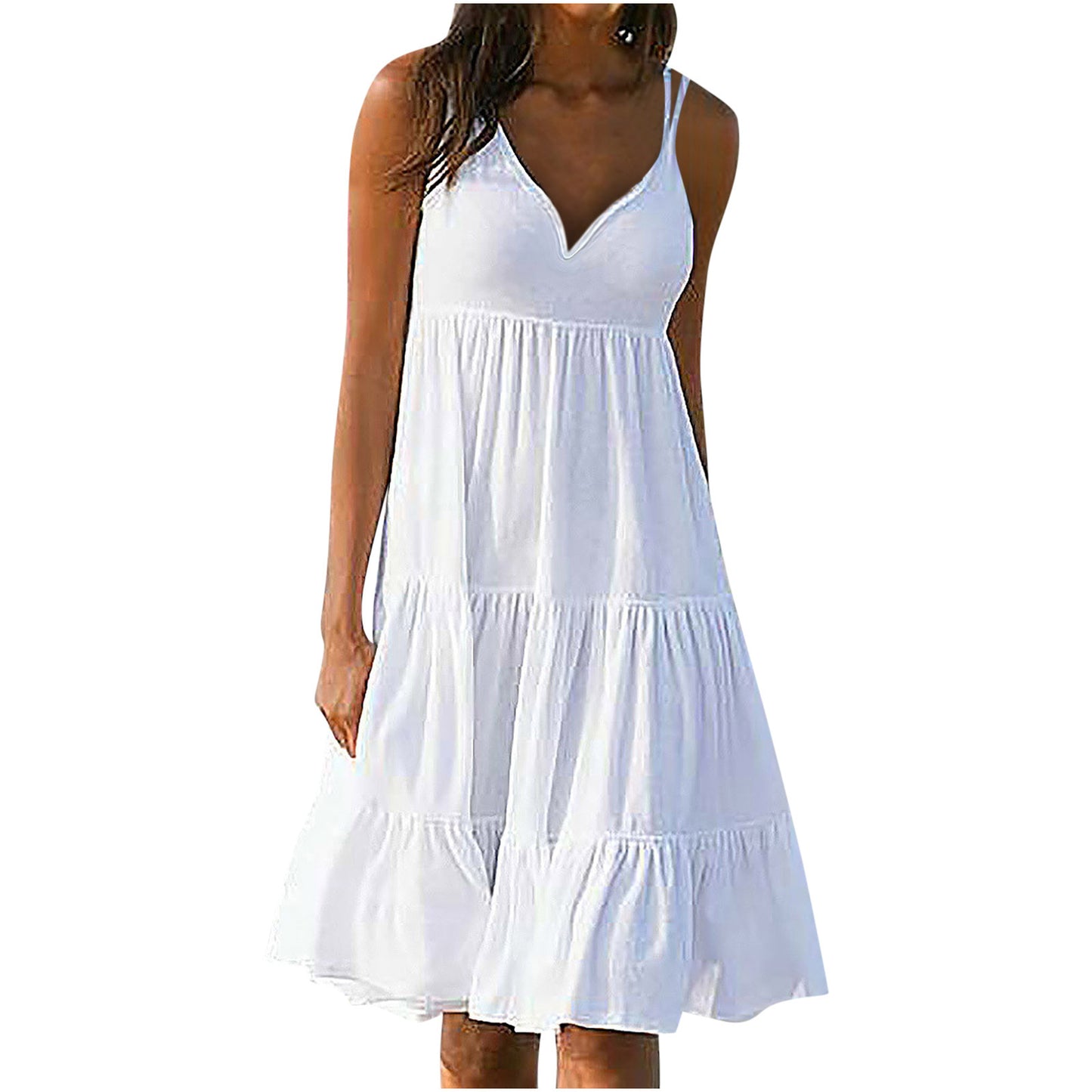 Vestido holgado informal de verano para mujer, con escote en V y tirantes finos, color liso
