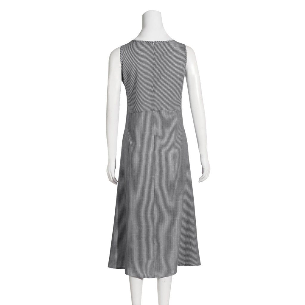 Women'S Plus Size Fashion Casual Stripe Sleeveless Plus Size Midi Dress