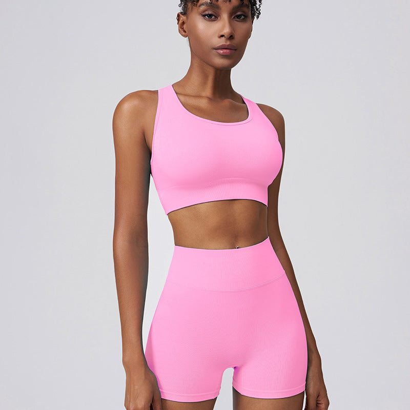 Summer Women Casual Sports Fitness Running Bra High Waist Hip Shorts Two-Piece Set