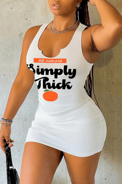 Women Fashion Casual Letter Printing Sleeveless Dress