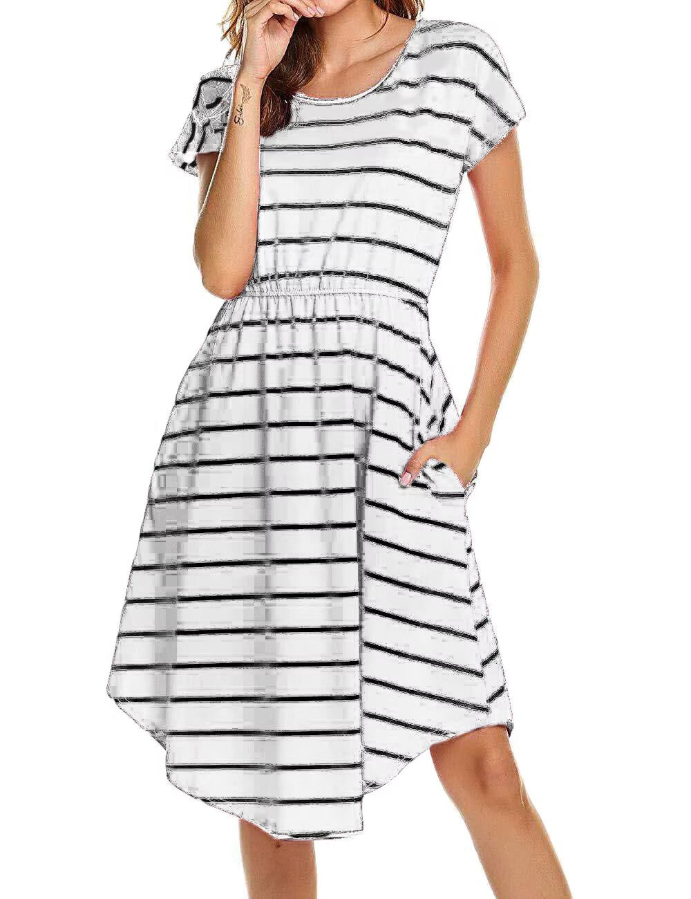 Pregnant Woman Fashion Casual Stripe Round-Neck Short-Sleeve Breastfeeding Dress