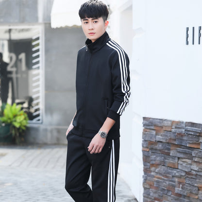 Conjunto deportivo informal para hombre y mujer con sudadera y pantalones de chándal con cremallera y estampado de rayas en contraste para pareja