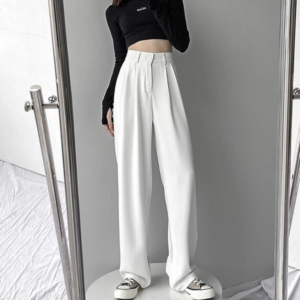Pantalones casuales de pierna recta de color sólido para mujer