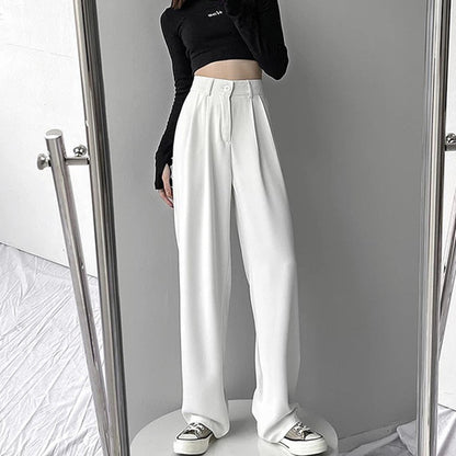 Pantalones casuales de pierna recta de color sólido para mujer