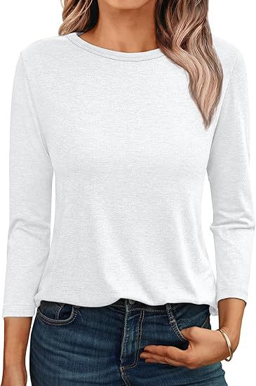 Camiseta informal holgada de manga larga con cuello redondo para mujer