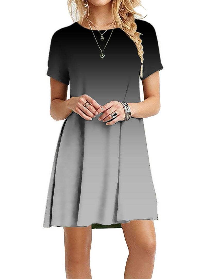 Vestido mini informal holgado de manga corta con estampado degradado de arcoíris y teñido anudado para mujer