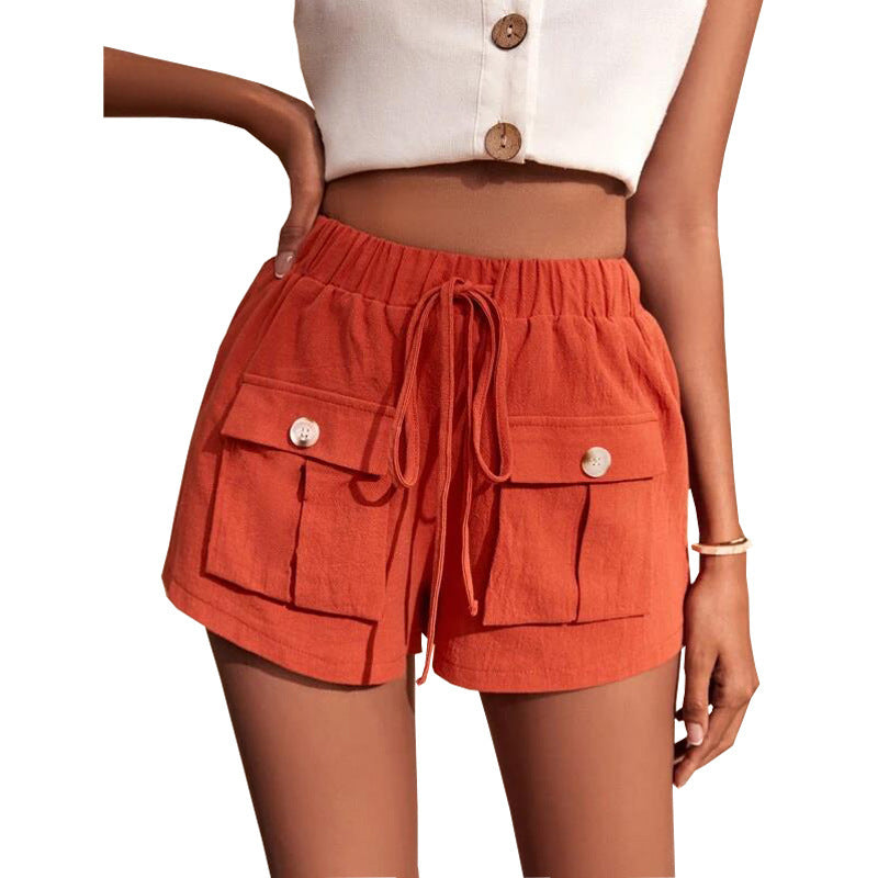 Summer Women Casual Drawstring Cargo Shorts