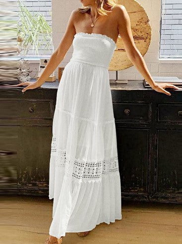 Women Fashion Casual Summer Vacation Solid Color Tube Maxi Dress