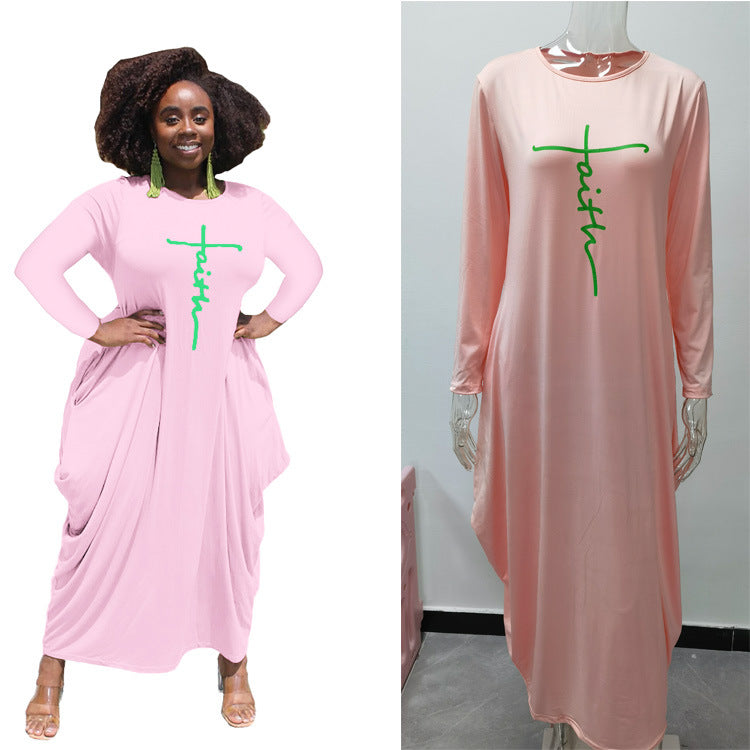 Vestido informal de manga larga con estampado gráfico y bolsillos en el dobladillo irregular para mujer
