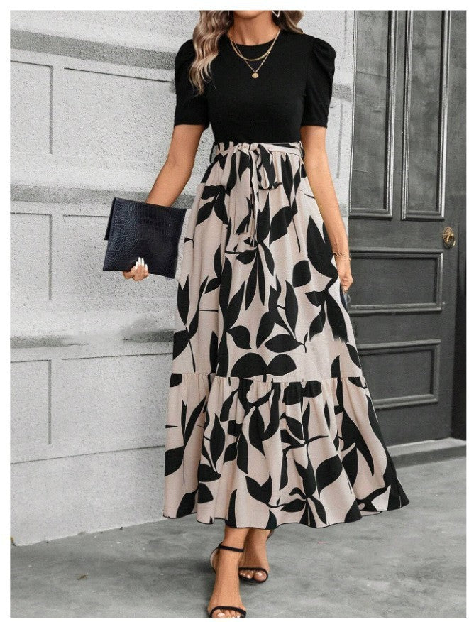 Women Casual Elegant Floral Print Round Neck Short-Sleeve Dress