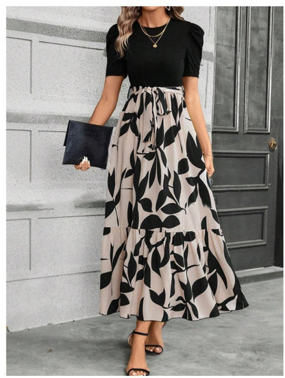 Women Casual Elegant Floral Print Round Neck Short-Sleeve Dress