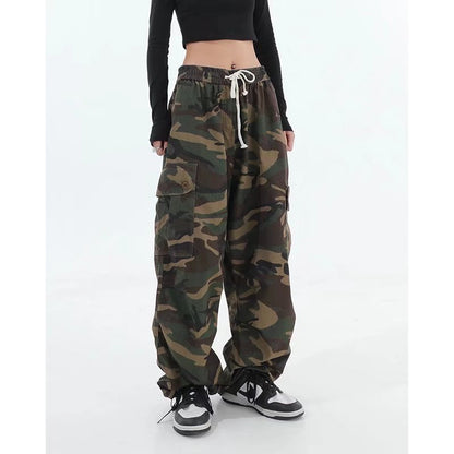 Vintage Camouflage Hip Hop Drawstring Casual Women Street Cargo Pants