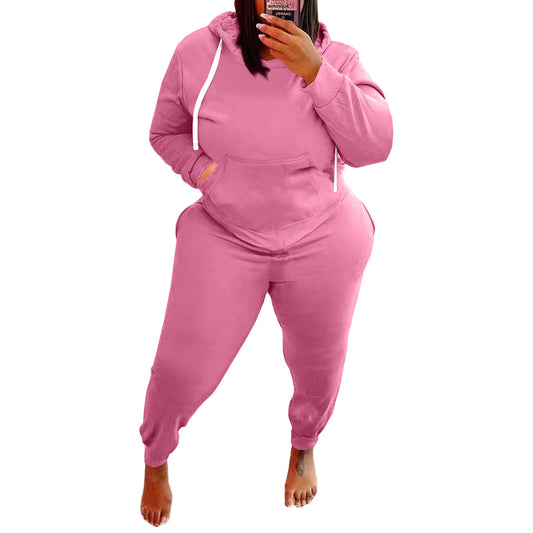 Conjunto de dos piezas con sudadera y pantalones de color liso para mujer, informal, de talla grande